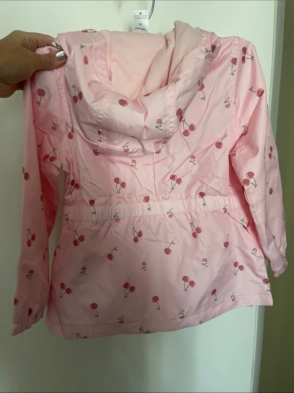 Pink Cherry-Print Hooded Girls' wind breaker jacket/ rain jacket